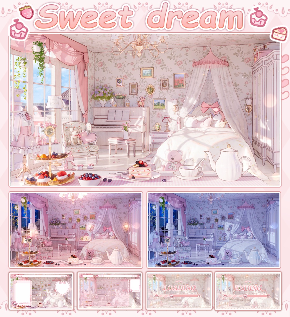 【Vtuber向け】【背景素材】動く配信用背景フレンチスタイルのベッドルームの甘い夢