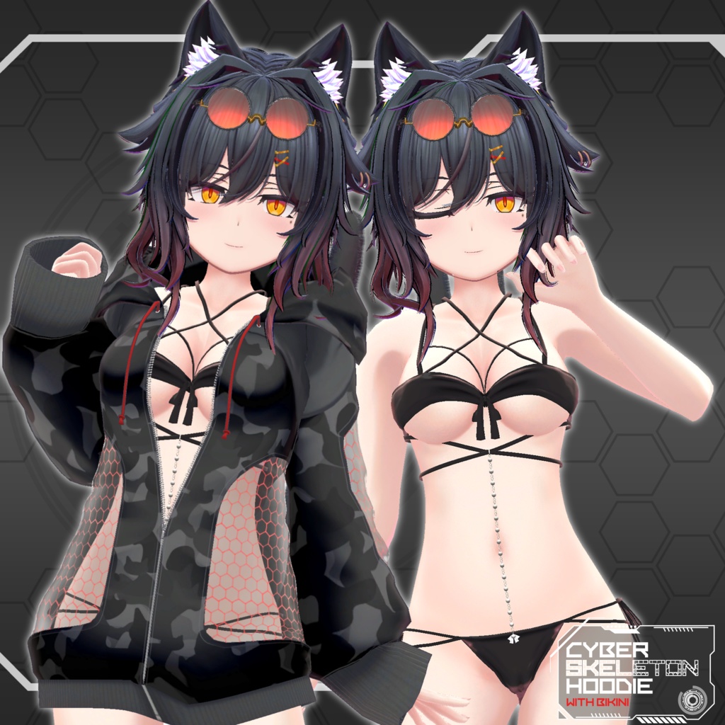 【複数アバター対応】サイバースケルトンパーカーwithビキニ【MA対応】