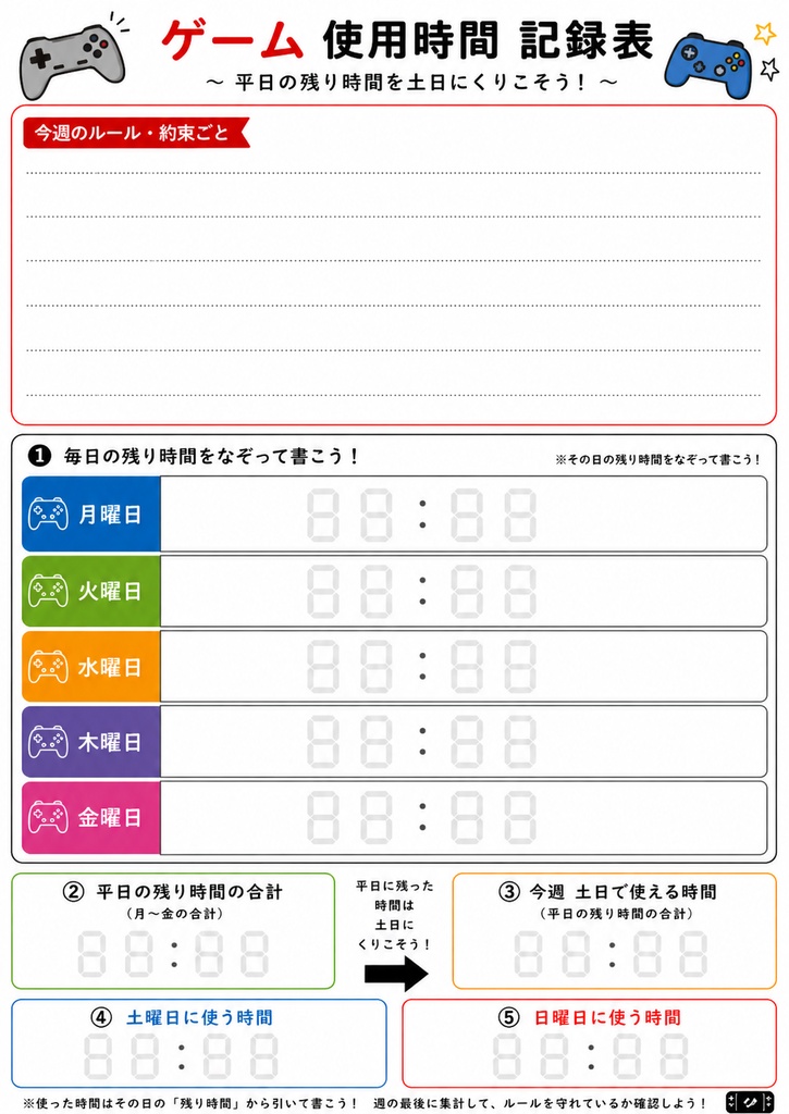 「あと5分だけ」を減らす 子どものゲーム時間ルール表