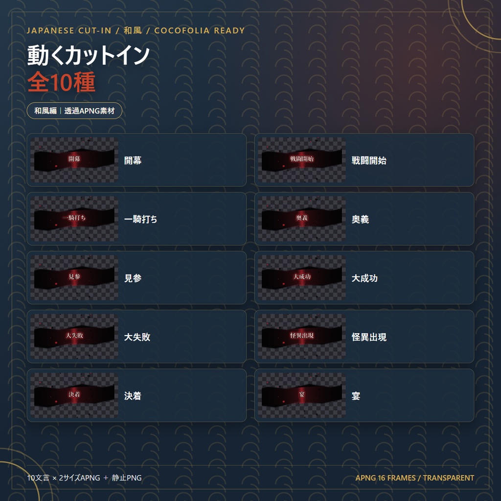 【ココフォリア対応】動くカットインAPNG素材集 和風編(10種)