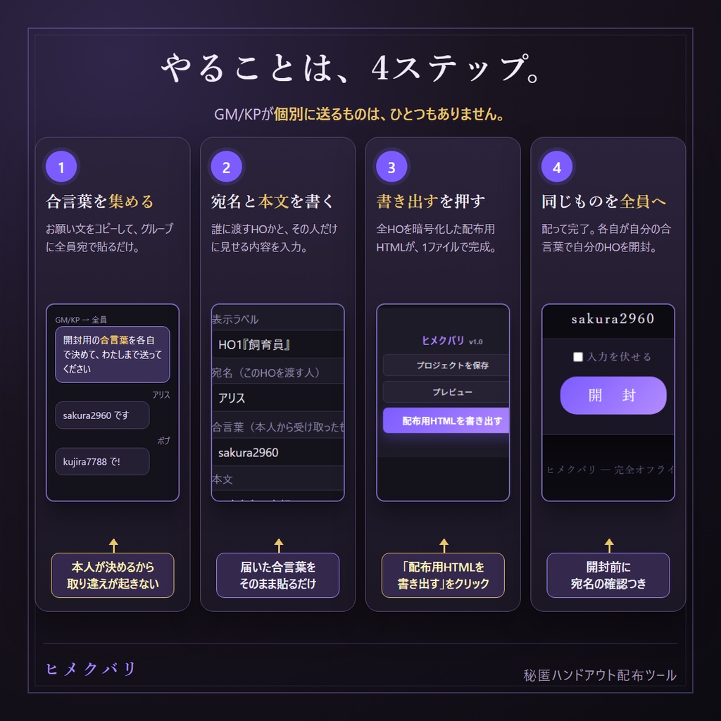 【秘匿HO配布ツール】ヒメクバリ【全員に同じファイルを配るだけ】