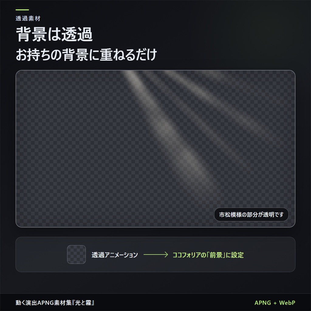 動く演出APNG素材集『光と霧』全6種【無料お試し版つき】