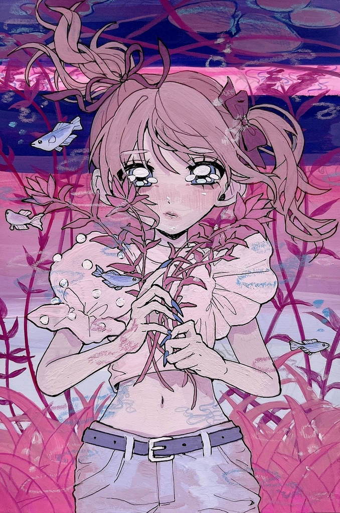 ハガキ原画「真水に潜む」