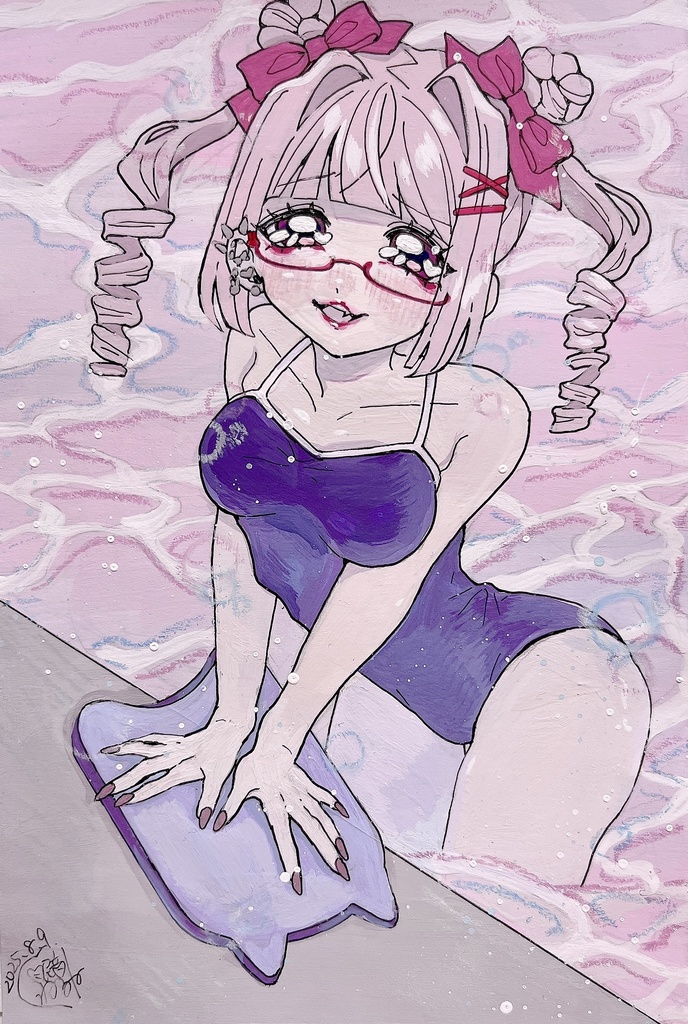 ハガキ原画「妄想♡プールサイド」