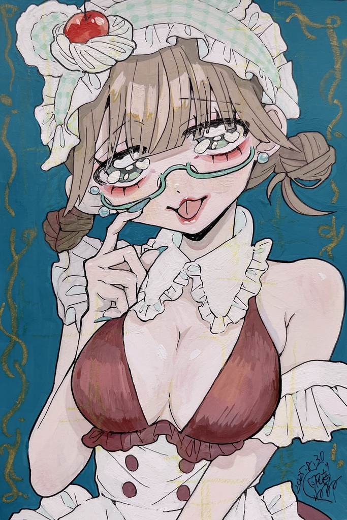 ハガキ原画「溶けないクリームソーダをどうぞ」