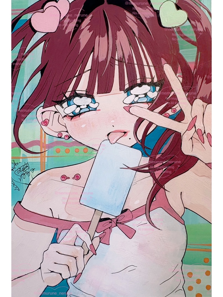 ハガキ原画「溶けないでアイスキャンディー」