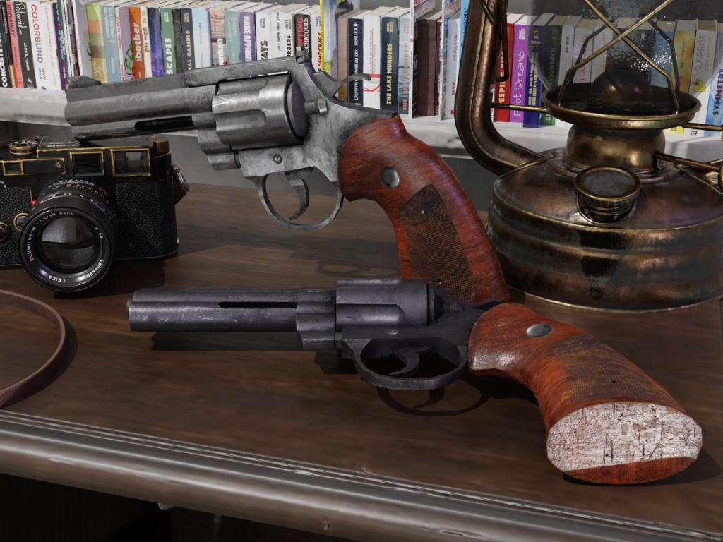 3Dモデル武器 - P型回転式拳銃( FBX+OBJ, 2K )