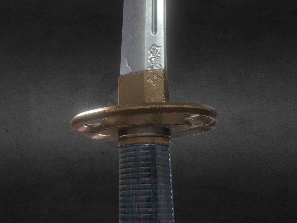 3Dモデル武器 - 日本刀、金重( FBX+OBJ, 2K )