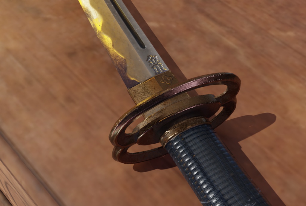 3Dモデル武器 - 日本刀、金重( FBX+OBJ, 2K )
