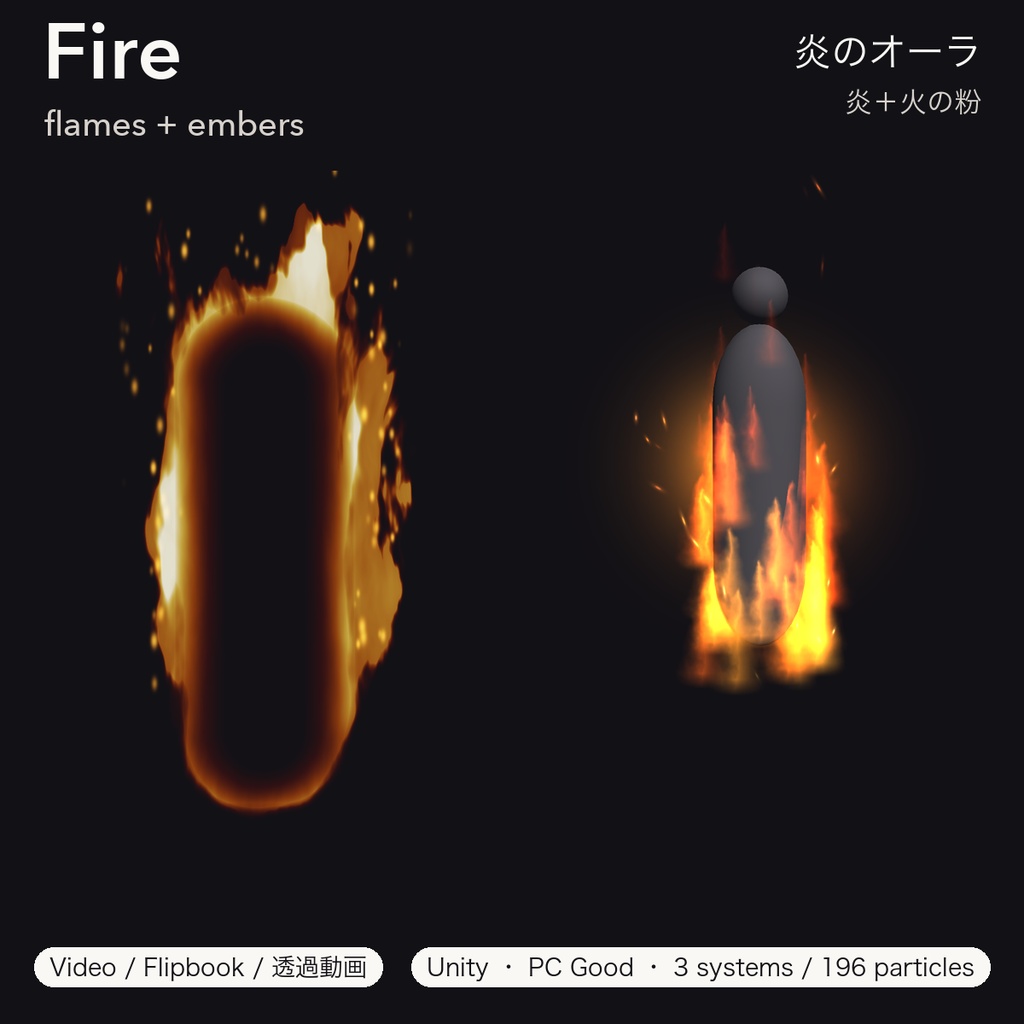 【VRChat想定】オーラエフェクト6種 炎・氷・雷・闇・聖・毒 パーティクル+透過動画|Elemental Aura Pack【Tidebone Studio】