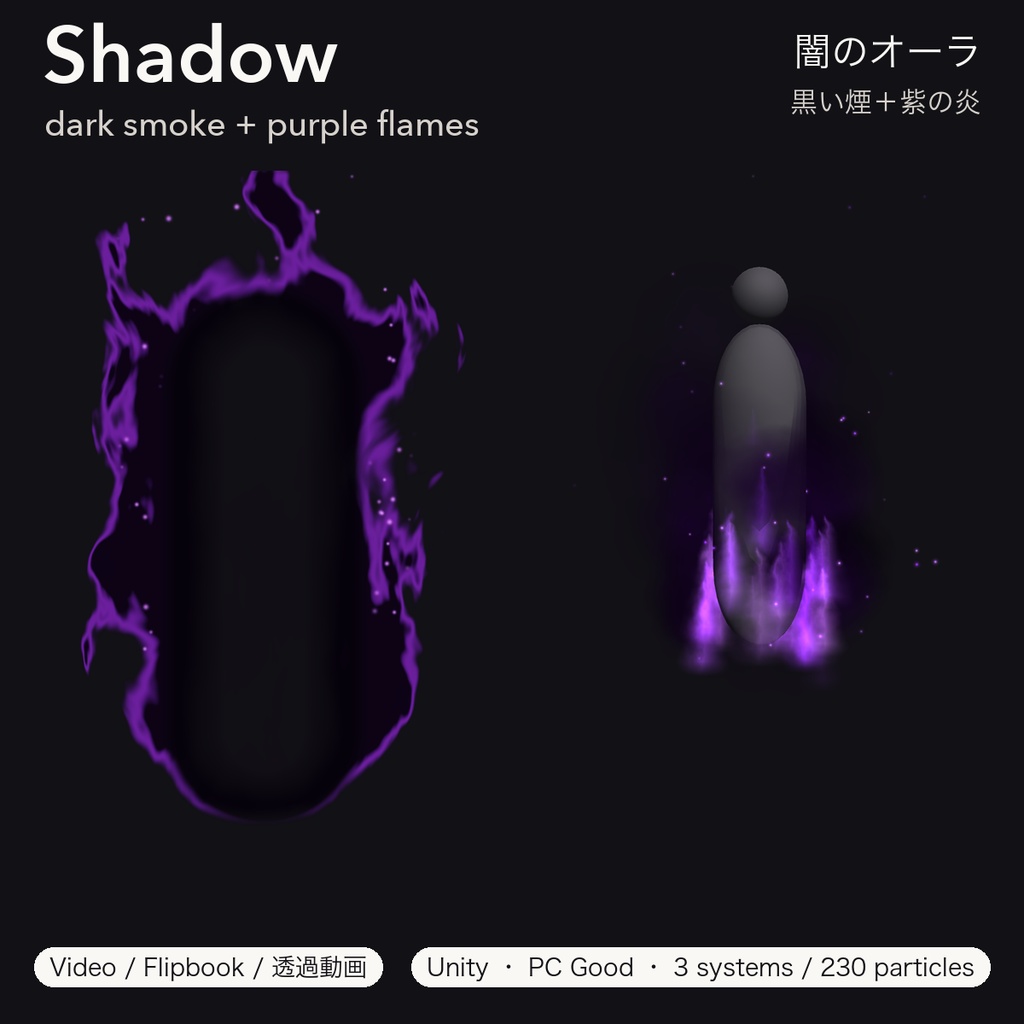 【VRChat想定】オーラエフェクト6種 炎・氷・雷・闇・聖・毒 パーティクル+透過動画|Elemental Aura Pack【Tidebone Studio】