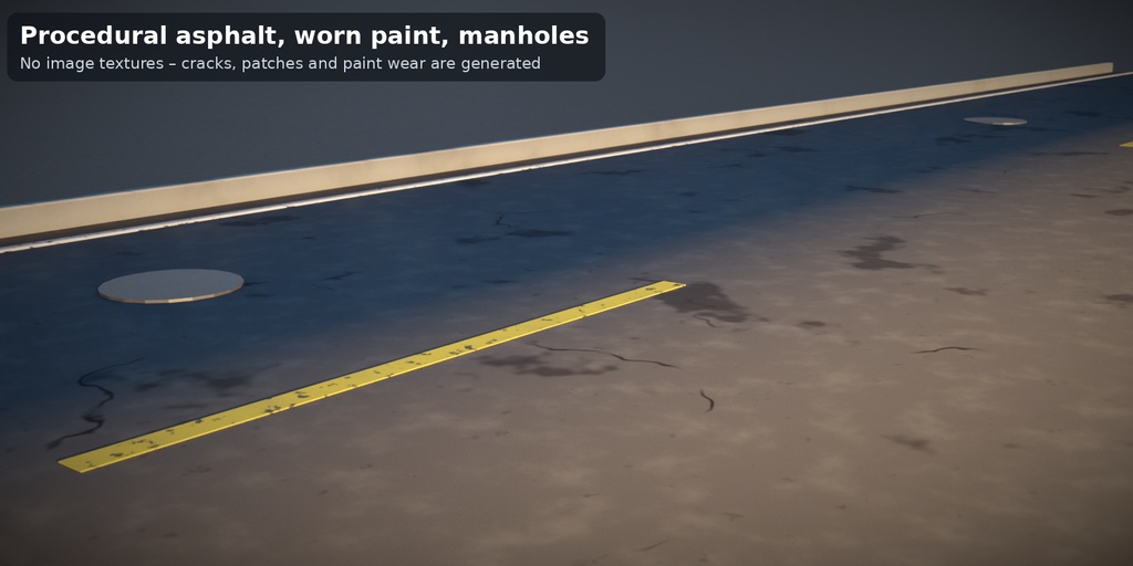 【Blender】道路ジェネレーター 車線・路面標示・縁石・歩道・街灯(ジオメトリノード)| Tidebone