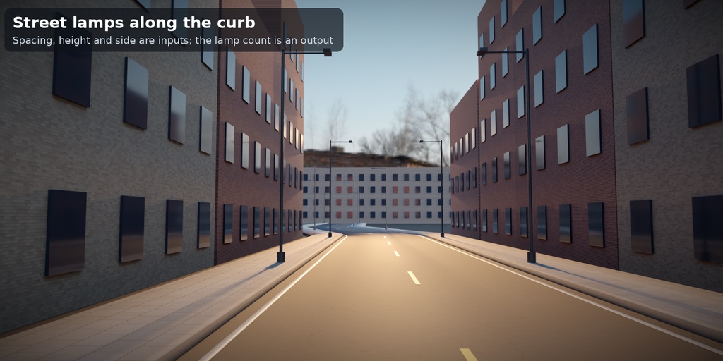 【Blender】道路ジェネレーター 車線・路面標示・縁石・歩道・街灯(ジオメトリノード)| Tidebone