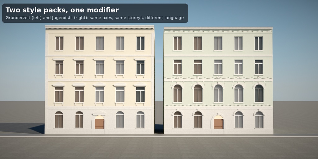 【Blender】ヨーロッパの古い集合住宅ファサード ジェネレーター(グリュンダーツァイト/ユーゲントシュティール)| Tidebone