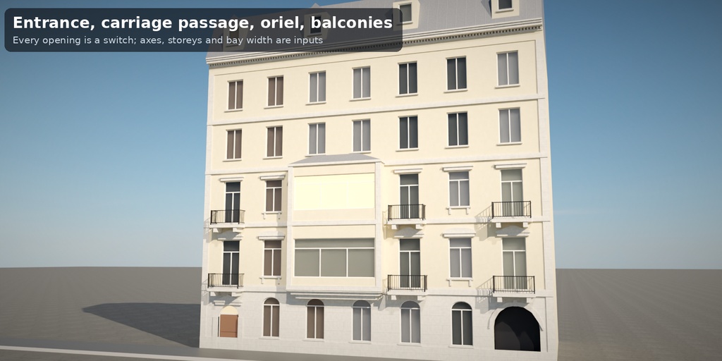 【Blender】ヨーロッパの古い集合住宅ファサード ジェネレーター(グリュンダーツァイト/ユーゲントシュティール)| Tidebone