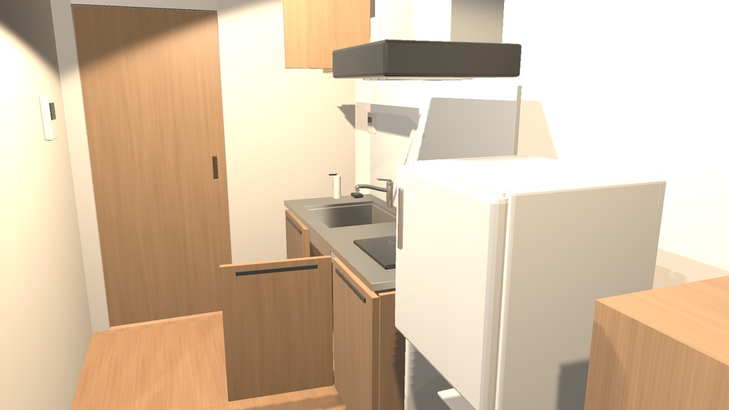 日本の1K賃貸マンション室内 3Dアセット