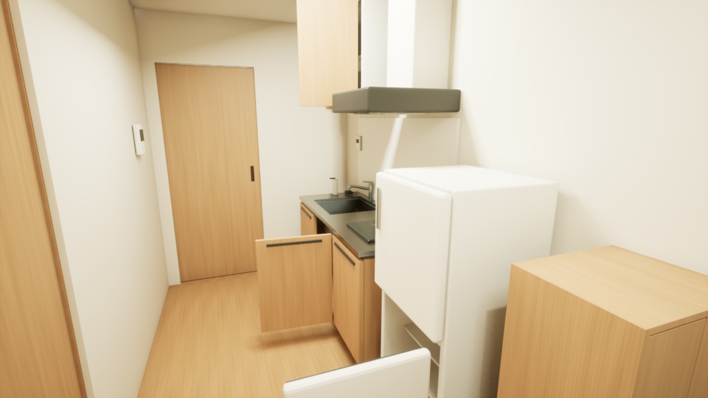 日本の1K賃貸マンション室内 3Dアセット