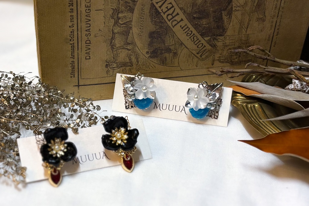 1/11新作◇沖田組ヴィンテージブローチ風ピアス(イヤリング交換可)