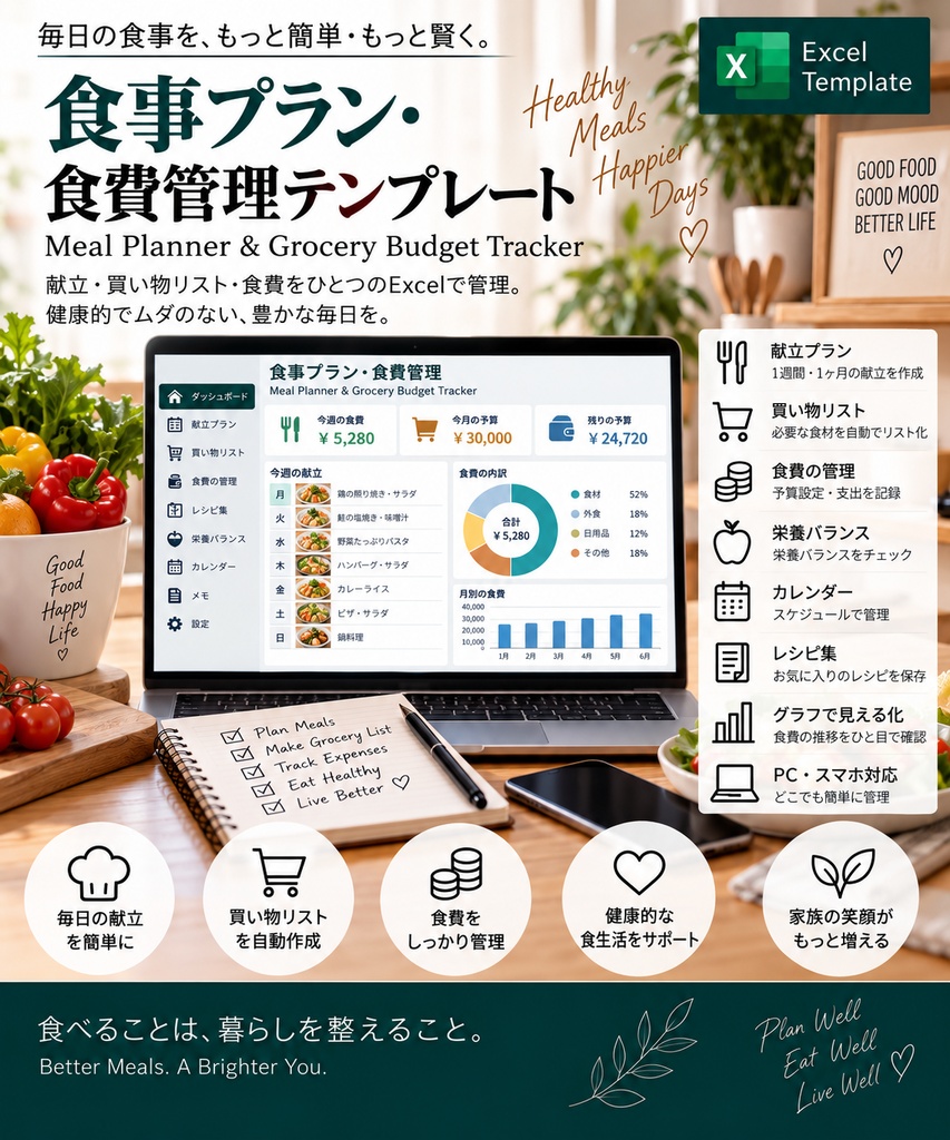 食事プラン・食費管理 | Meal Planner & Grocery Tracker