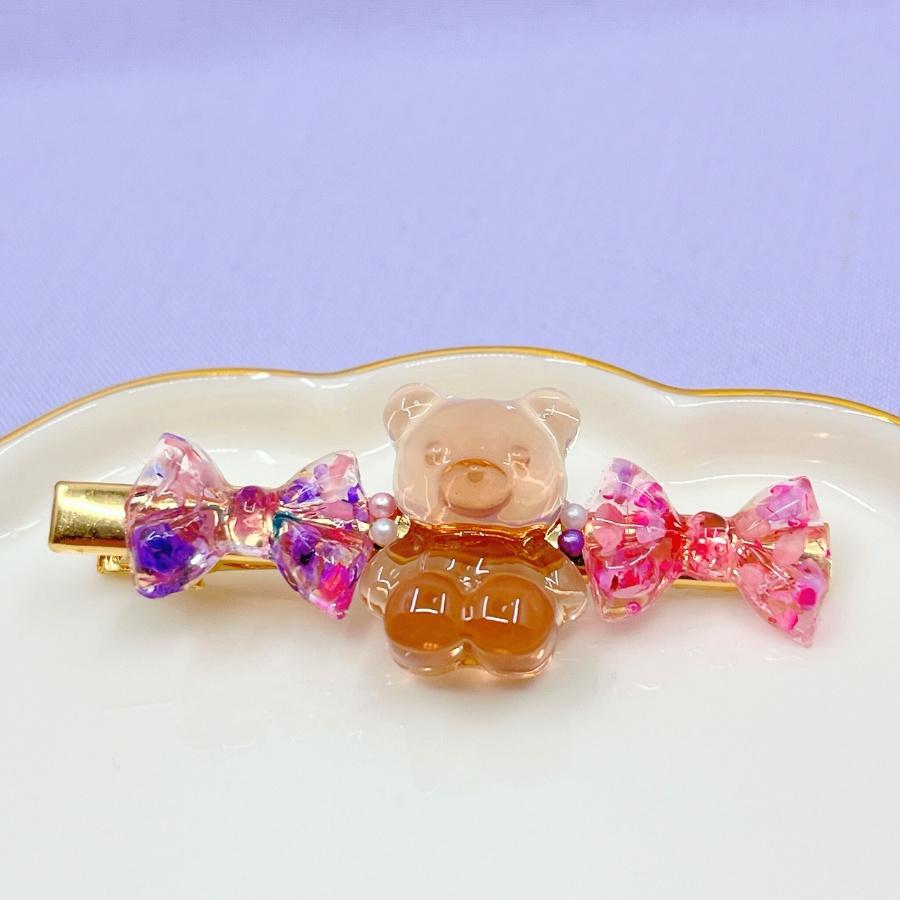 花柄リボンくまヘアクリップ