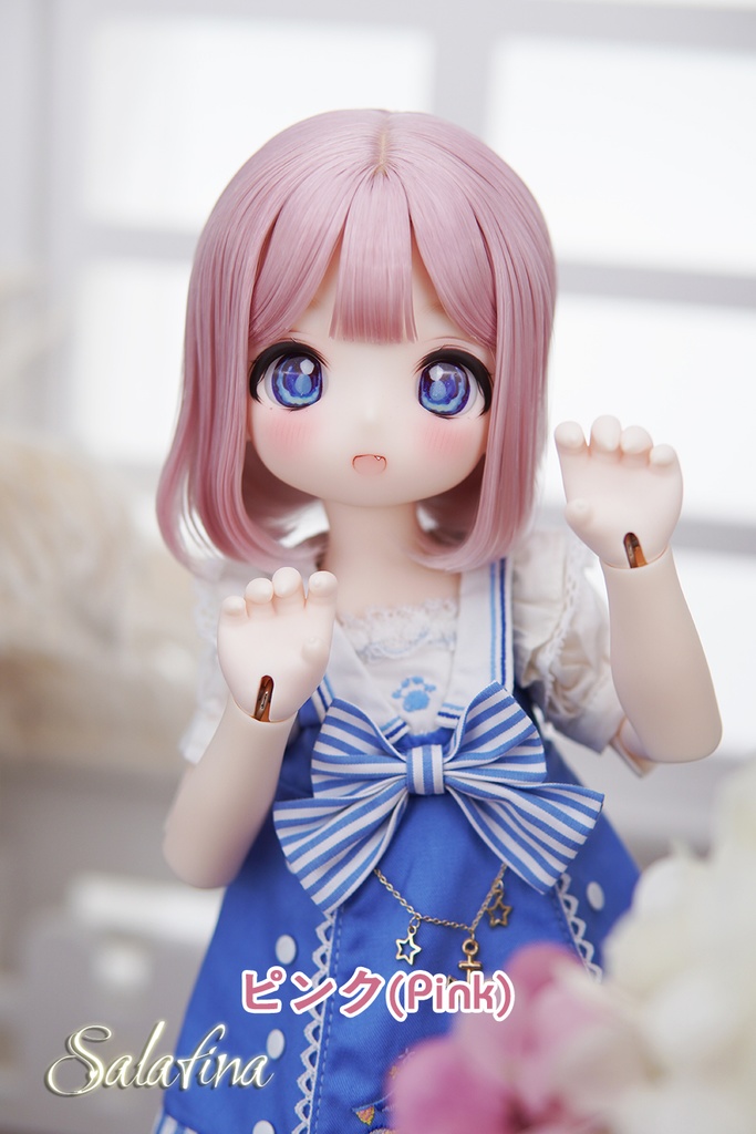 [Salafina］1/4と1/6サイズ（17－19cm)ドール用手つくり造形ウィッグショートカット「Mio」dollwig