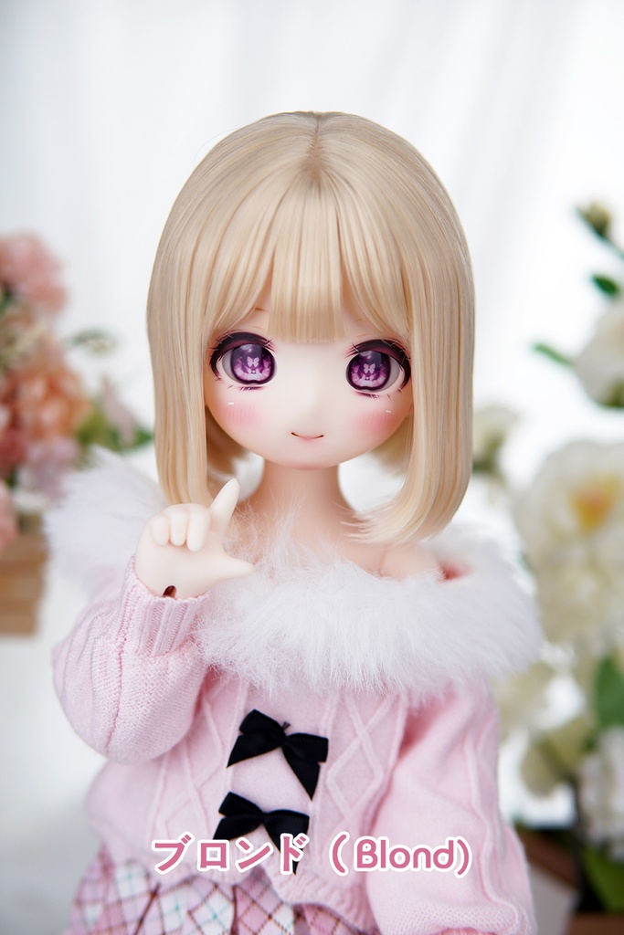 [Salafina］1/4と1/6サイズ（17－19cm)ドール用手つくり造形ウィッグショートカット「Mio」dollwig