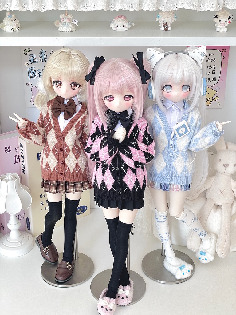 [Wa❤Ya]1/4(SDＭ,MDD,KUMAKO)サイズドール衣装菱格紋のカーディガンMDDdollclothes