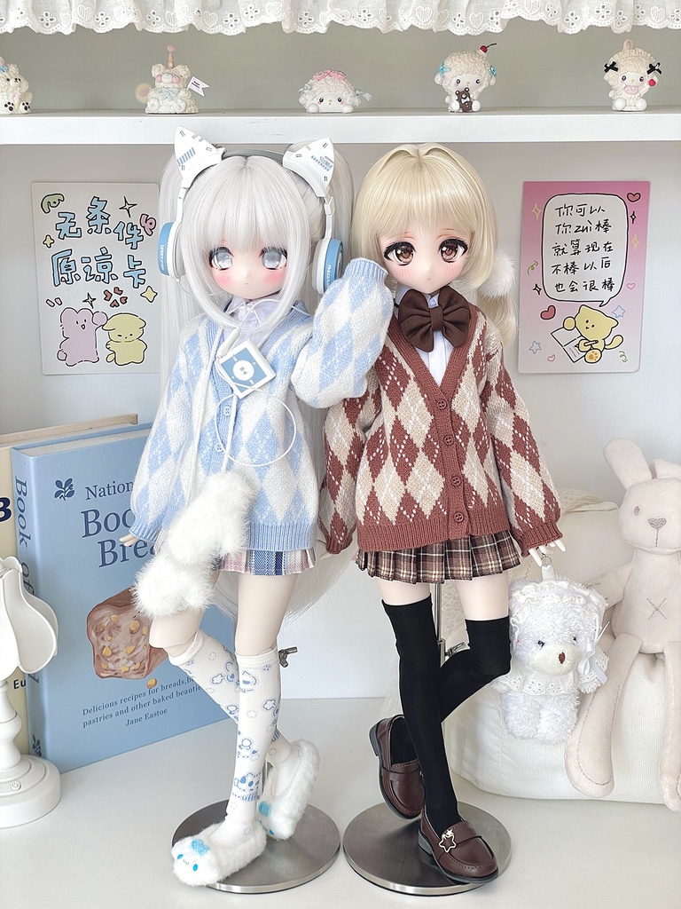 [Wa❤Ya]1/4(SDＭ,MDD,KUMAKO)サイズドール衣装菱格紋のカーディガンMDDdollclothes
