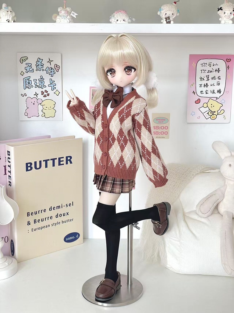 [Wa❤Ya]1/4(SDＭ,MDD,KUMAKO)サイズドール衣装菱格紋のカーディガンMDDdollclothes
