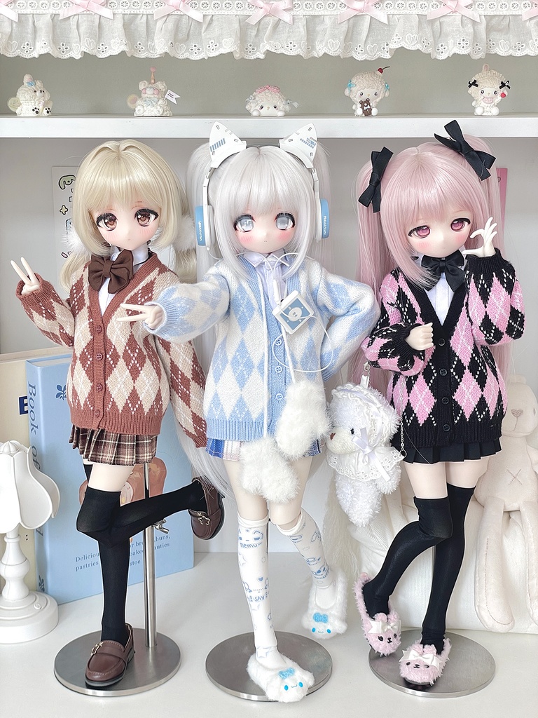 [Wa❤Ya]1/4(SDＭ,MDD,KUMAKO)サイズドール衣装菱格紋のカーディガンMDDdollclothes