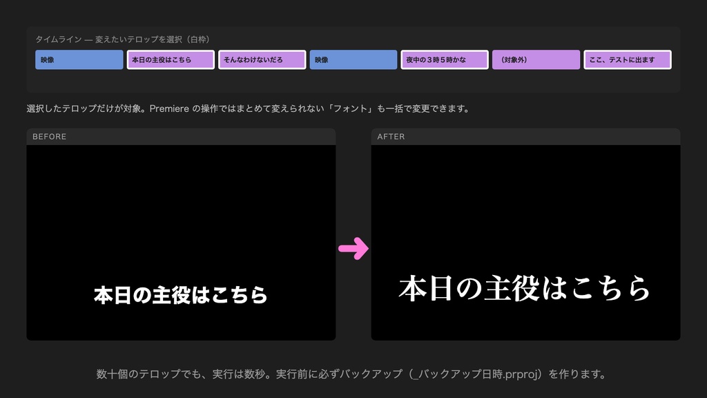 【Premiere Pro】選択したテロップのフォント・文字サイズを一括変更する拡張機能「TelopRestyle」
