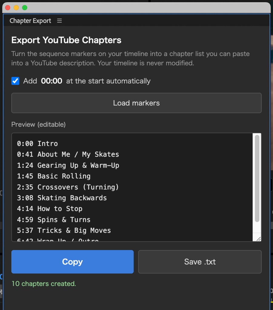 【Premiere Pro】マーカーからYouTube用のチャプターを作成する拡張機能「Chapter Export」