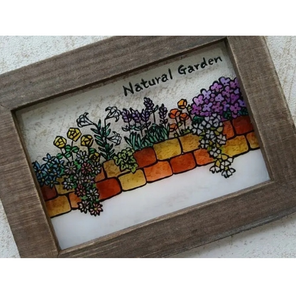 送料無料*ステンドグラス風フレーム*レイズドベッド・花・ハンドメイド♪