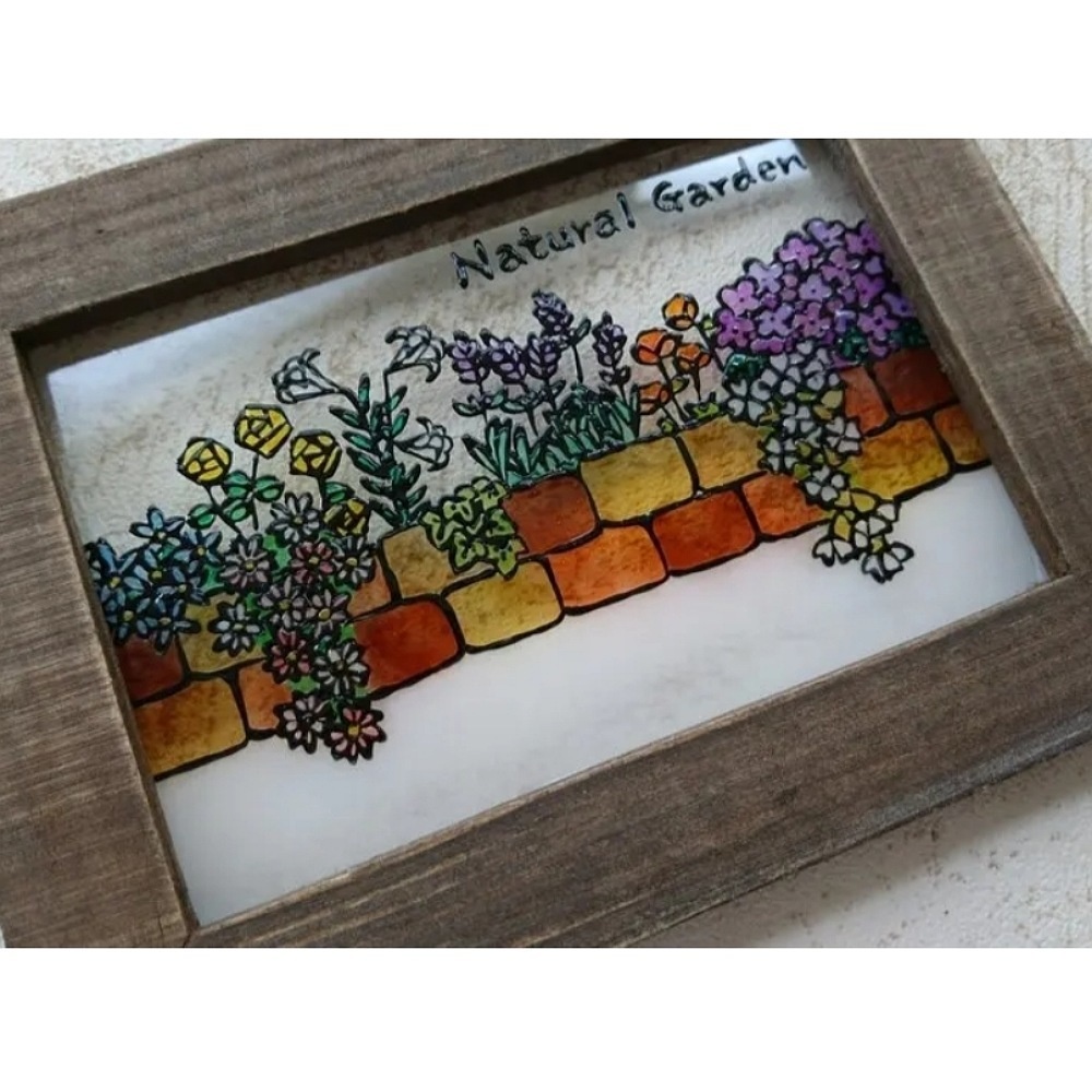 送料無料*ステンドグラス風フレーム*レイズドベッド・花・ハンドメイド♪