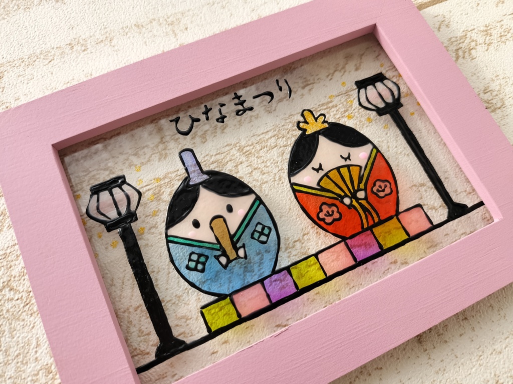 送料無料*ステンドグラス風フレーム*お雛様・ひな祭り・桃の節句・ハンドメイド♪