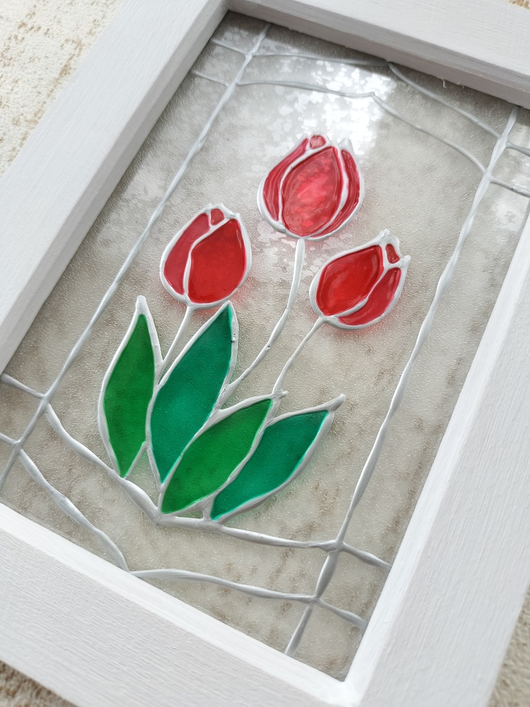 送料無料*ステンドグラス風フレーム*チューリップ・ハンドメイド♪