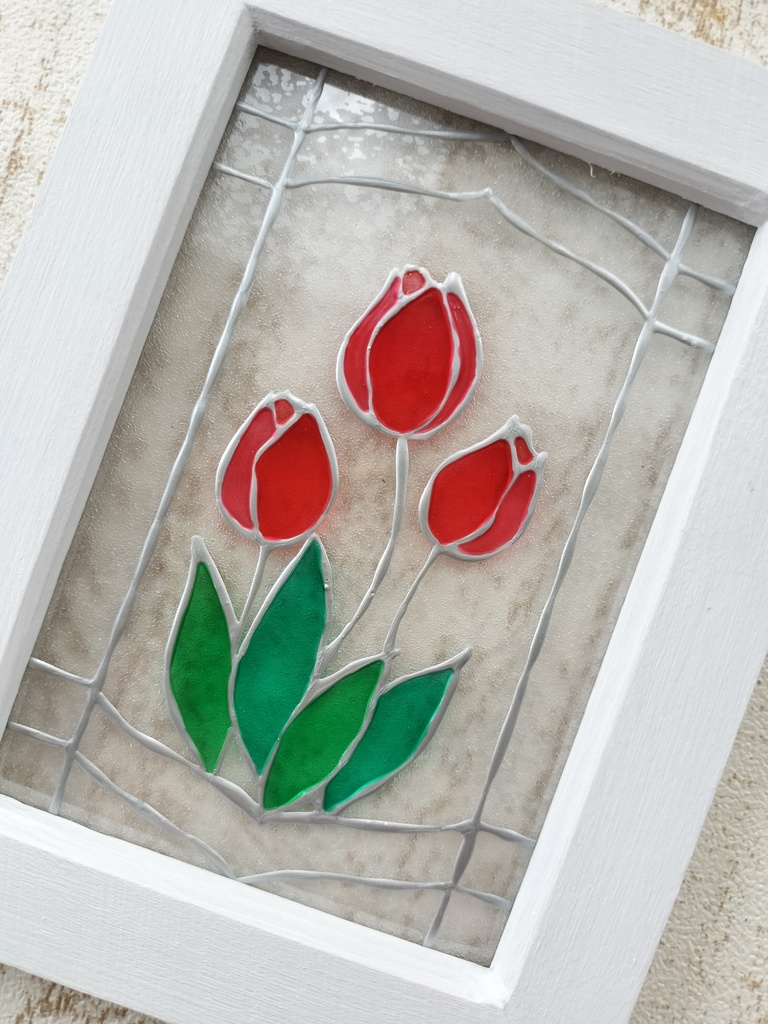 送料無料*ステンドグラス風フレーム*チューリップ・ハンドメイド♪
