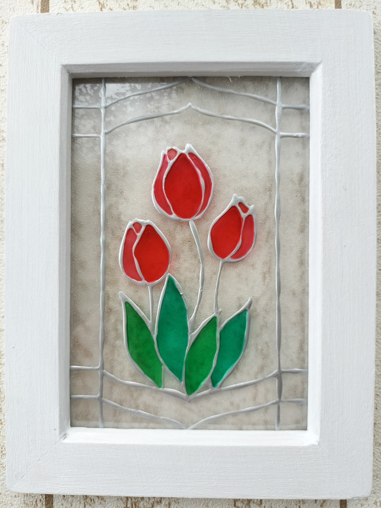 送料無料*ステンドグラス風フレーム*チューリップ・ハンドメイド♪