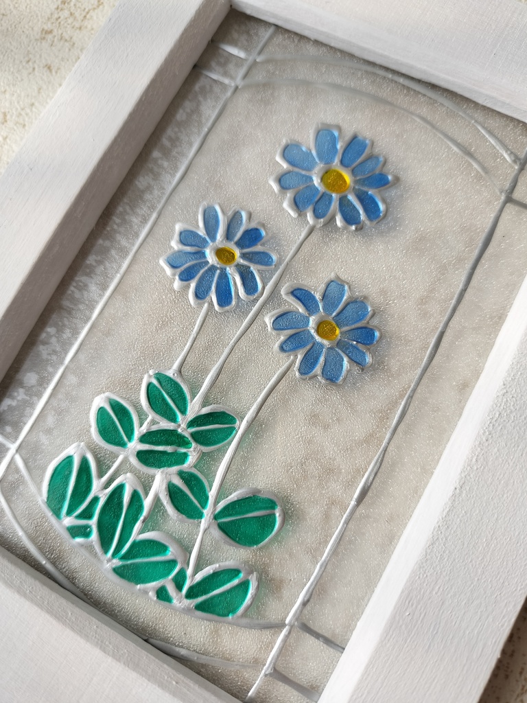 送料無料*ステンドグラス風フレーム*ブルーデージー・ハンドメイド♪