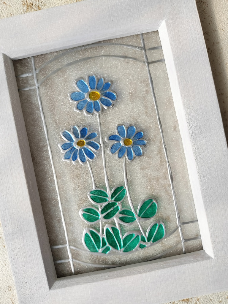 送料無料*ステンドグラス風フレーム*ブルーデージー・ハンドメイド♪
