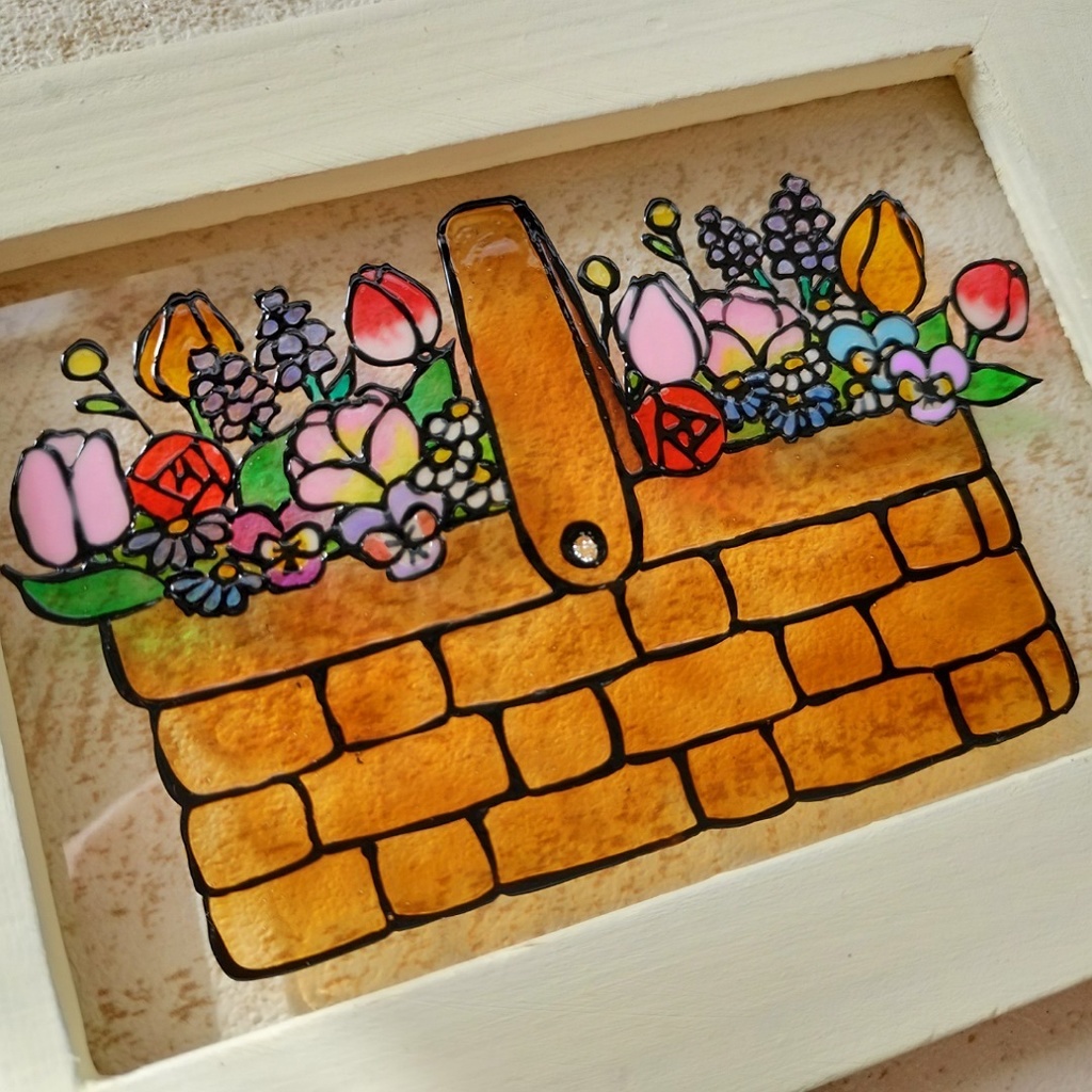 送料無料*ステンドグラス風フレーム*チューリップバスケット・ハンドメイド♪