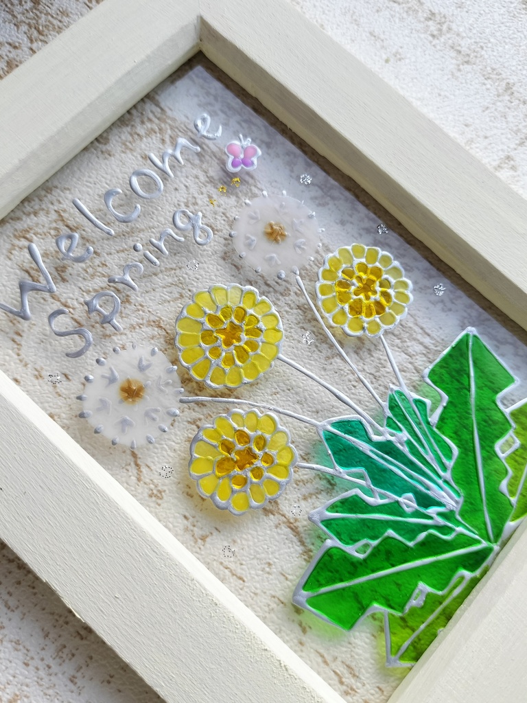 送料無料*ステンドグラス風フレーム*たんぽぽ・ハンドメイド♪