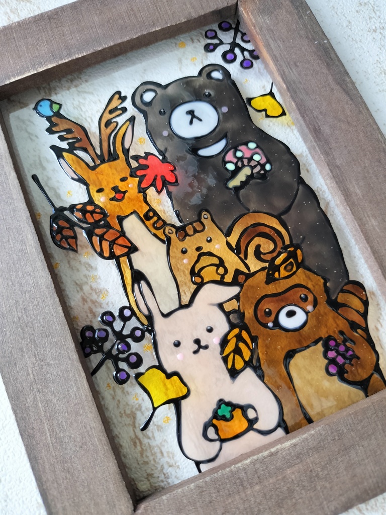 送料無料*ステンドグラス風フレーム*森の動物たち・ハンドメイド♪