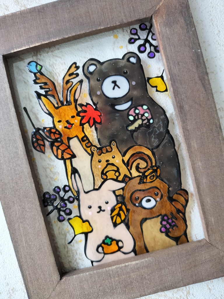 送料無料*ステンドグラス風フレーム*森の動物たち・ハンドメイド♪