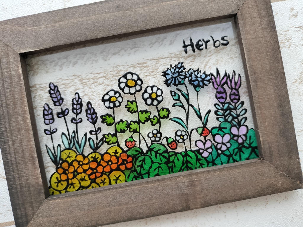 送料無料*ステンドグラス風フレーム*ハーブガーデン・ハンドメイド♪
