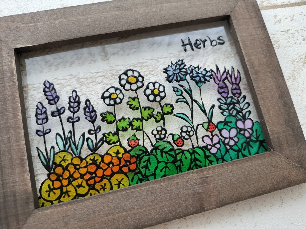 送料無料*ステンドグラス風フレーム*ハーブガーデン・ハンドメイド♪