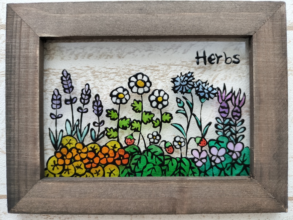 送料無料*ステンドグラス風フレーム*ハーブガーデン・ハンドメイド♪