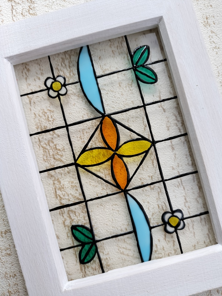 送料無料*ステンドグラス風フレーム*シンプルなお花のデザイン・グラスデコ・インテリア雑貨・ハンドメイド♪︎