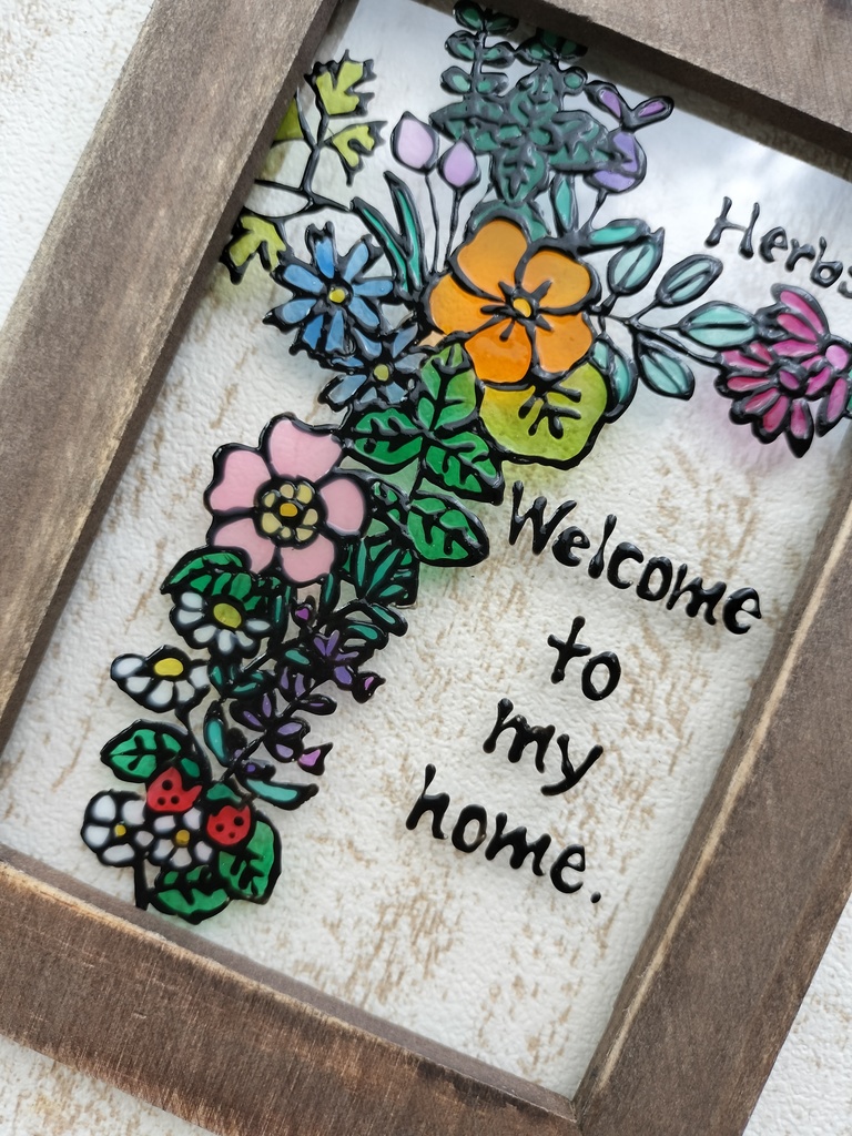 送料無料*ステンドグラス風フレーム*ハーブのウエルカム・イラスト・インテリア雑貨・グラスデコ・ハンドメイド♪︎