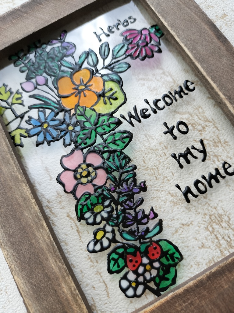 送料無料*ステンドグラス風フレーム*ハーブのウエルカム・イラスト・インテリア雑貨・グラスデコ・ハンドメイド♪︎